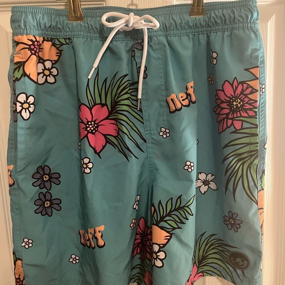 Neff Men's Swim Shorts - Teal with Floral Print